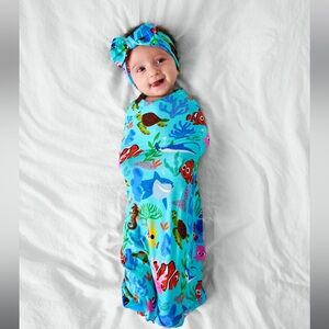NWT Nemo's Reef Swaddle & Luxe Bow Headband Set